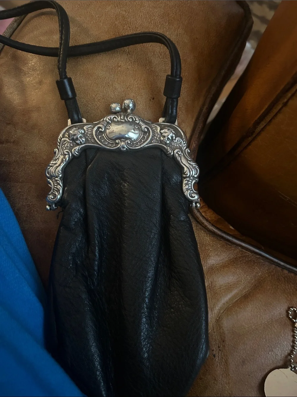 Brighton Black Leather Phone Case with Ornate Silver Frame